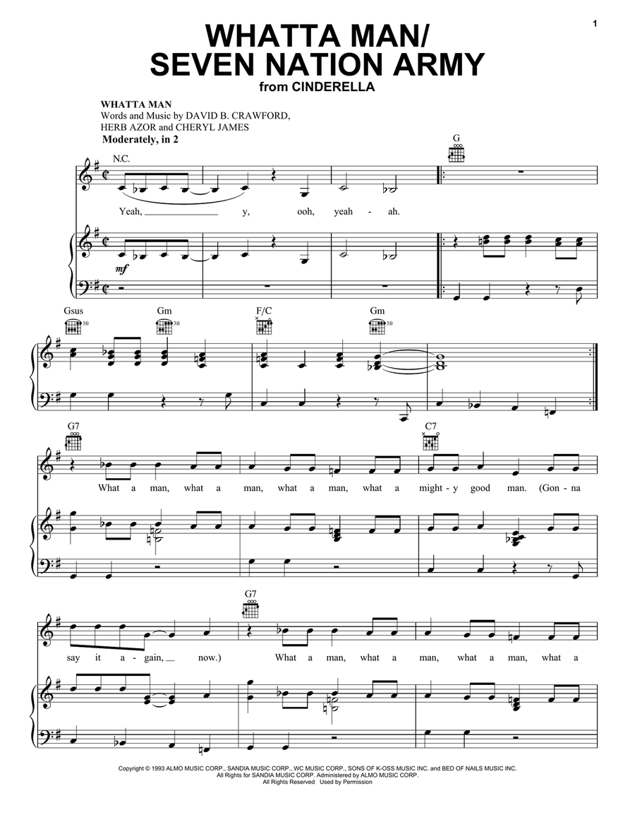 Whatta Man / Seven Nation Army (from the Amazon Original Movie Cinderella) Piano, Vocal, Guitar scores gallery preview page 1