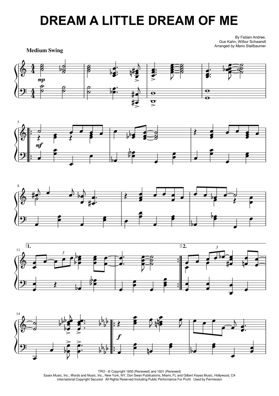 Dream A Little Dream Of Me Piano Solo scores gallery preview page 1