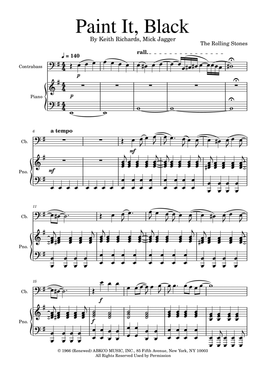 Paint It, Black Double Bass scores gallery preview page 1