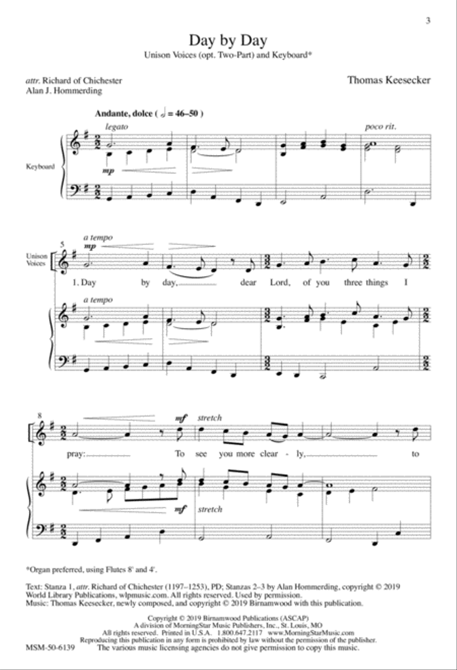 Day by Day Unison Choir scores gallery preview page 1