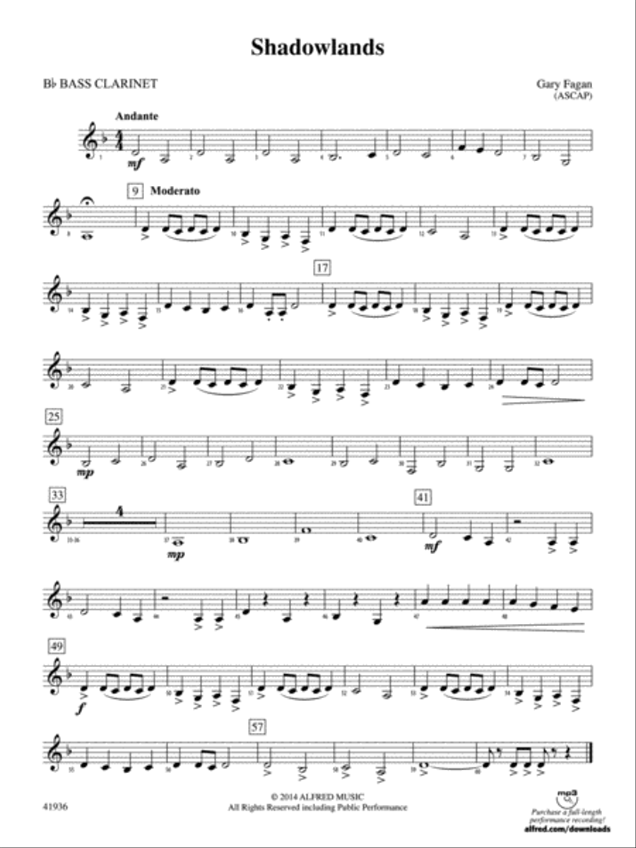 Shadowlands: B-flat Bass Clarinet Concert Band scores gallery preview page 1