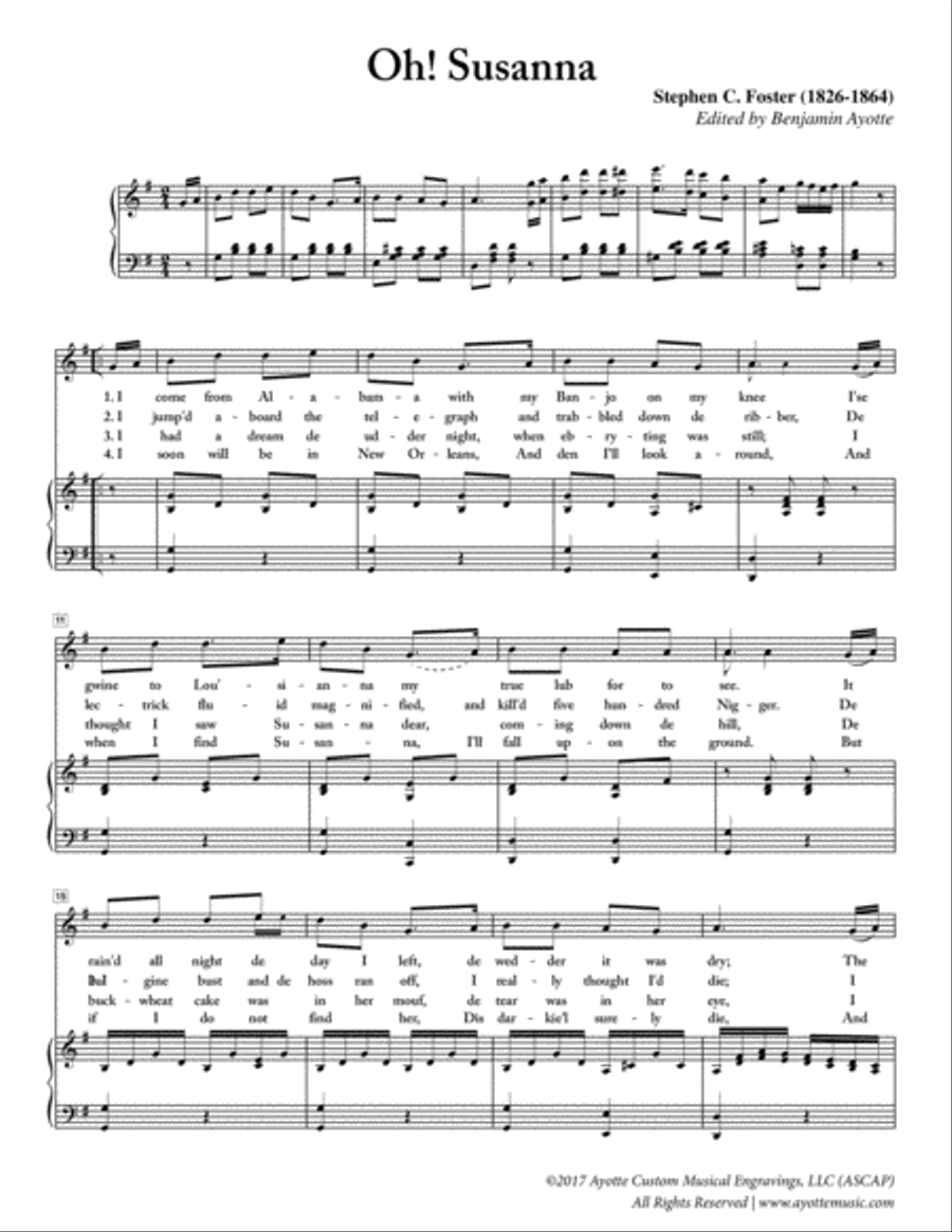 Stephen Foster Oh Susanna Voice scores gallery preview page 1