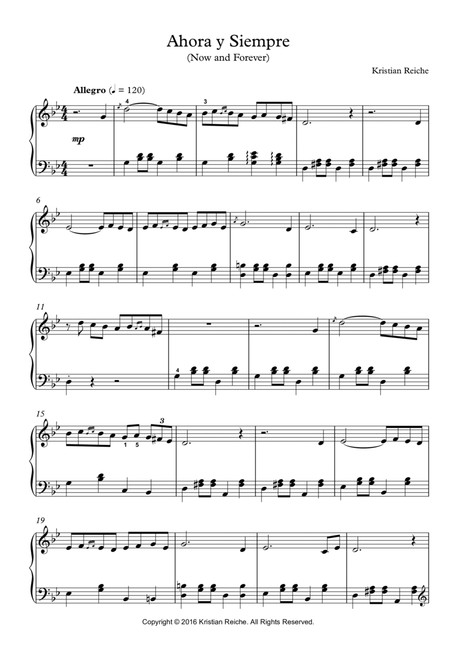 Ahora y Siempre (Now and Forever) Piano Solo scores gallery preview page 1