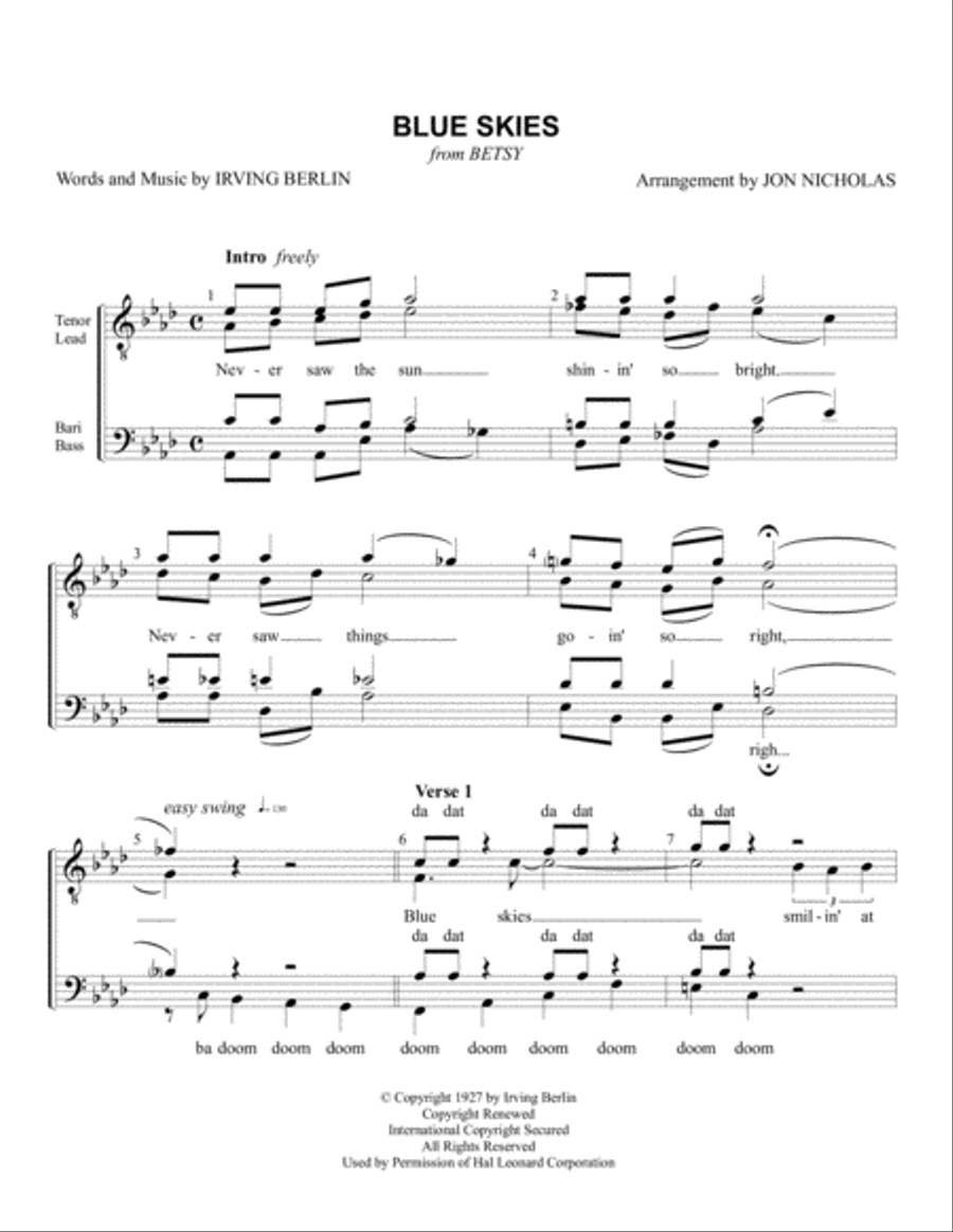 Blue Skies TTBB scores gallery preview page 1