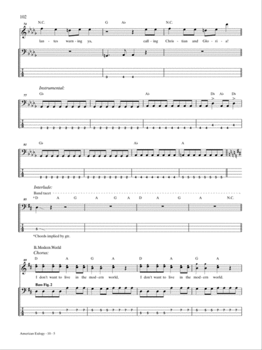 American Eulogy (A: Mass Hysteria B: Modern World) Bass Guitar Tablature scores gallery preview page 5