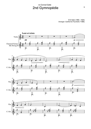 Book cover for Erik Satie - 2nd Gymnopédie. Arrangement for Violin and Classical Guitar