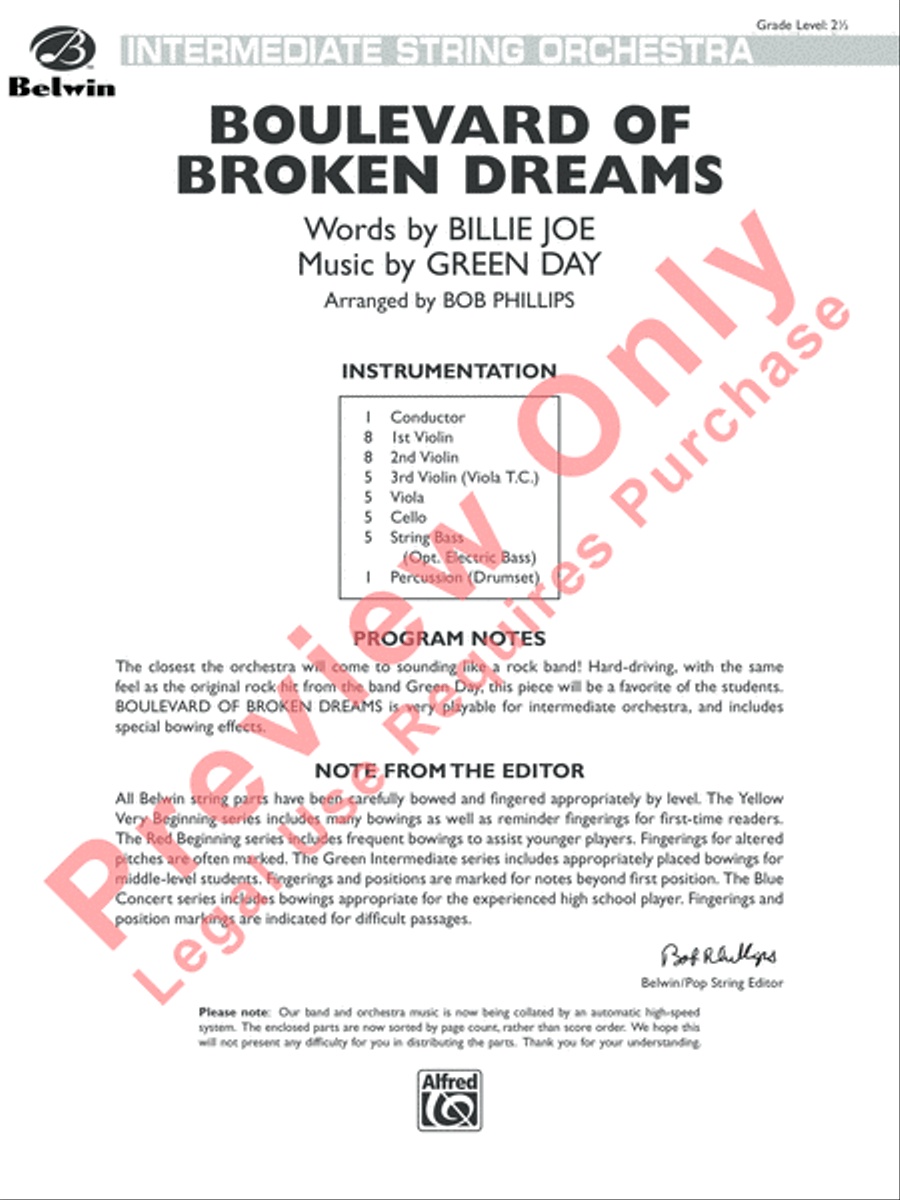 Boulevard of Broken Dreams String Orchestra scores gallery preview page 2