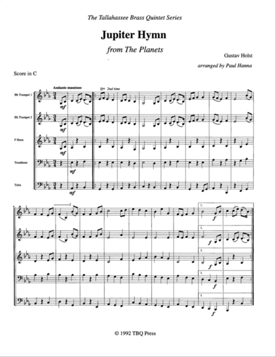 Jupiter Hymn (I Vow To Thee My Country) Brass Ensemble scores gallery preview page 4