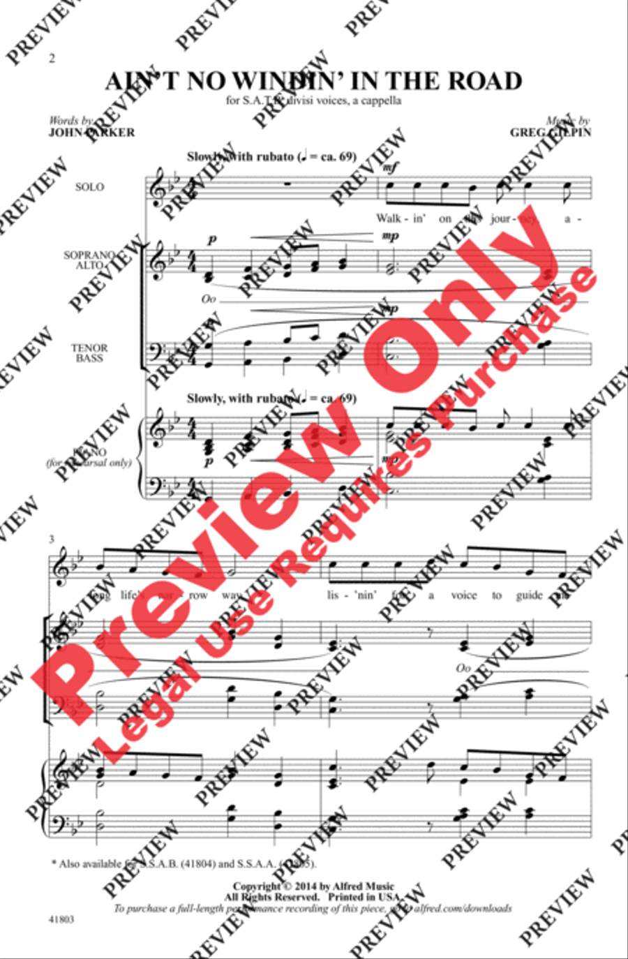 Ain't No Windin' in the Road 4-Part scores gallery preview page 2