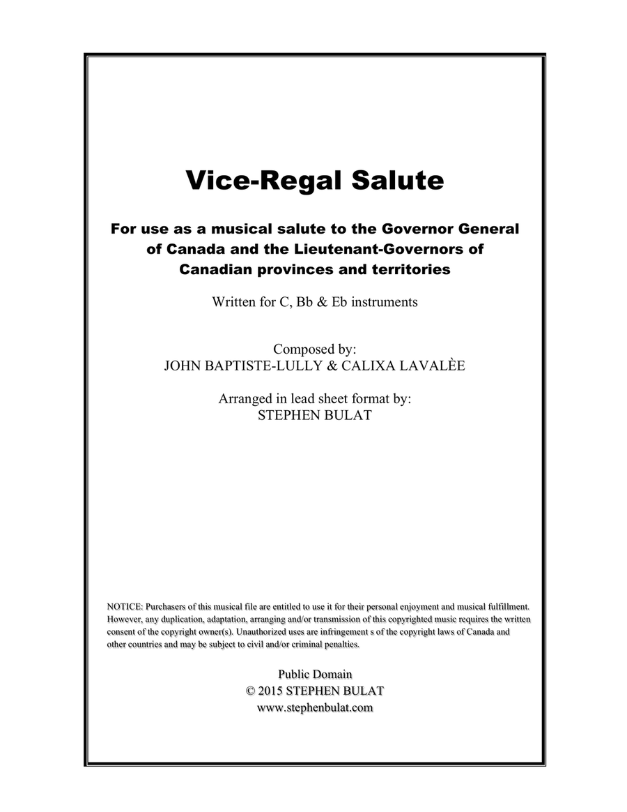 Vice-Regal Salute for Governor General & Lieutenant-Governors of Canada - Lead sheet for C, Bb & Eb Large Ensemble scores gallery preview page 1