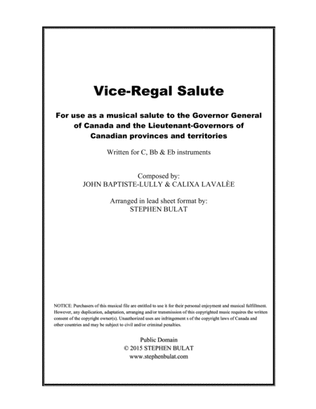 Book cover for Vice-Regal Salute for Governor General & Lieutenant-Governors of Canada - Lead sheet for C, Bb & Eb