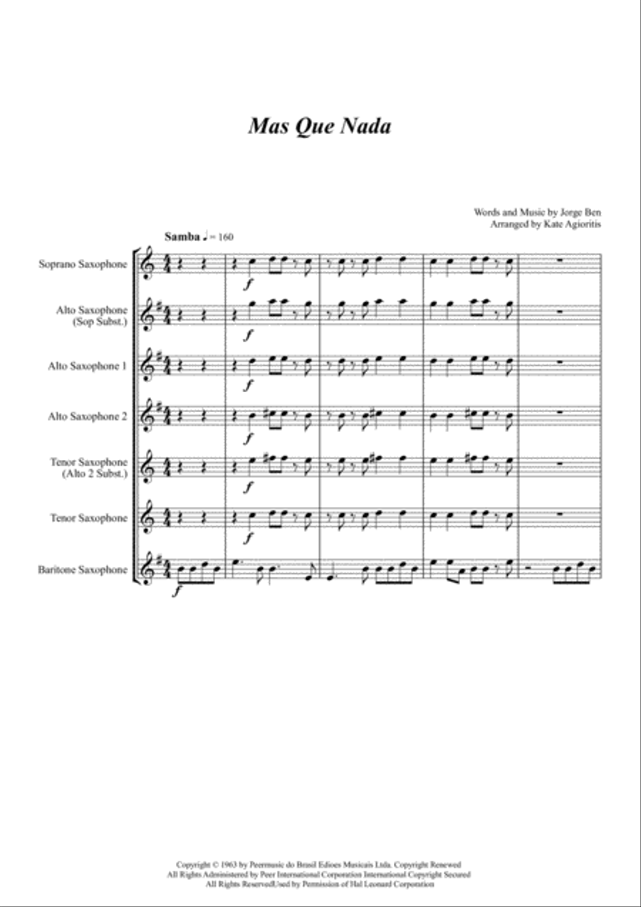 Mas Que Nada Saxophone Quintet scores gallery preview page 2