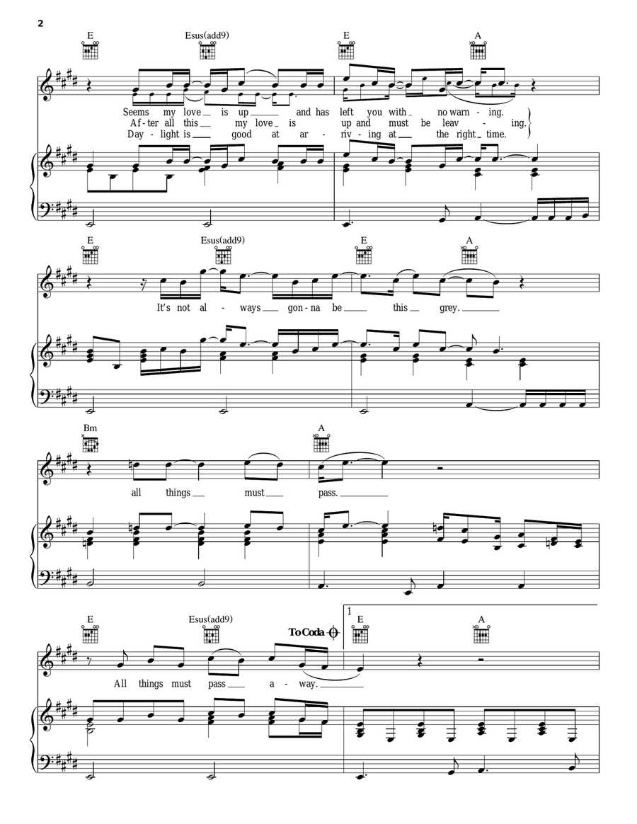 All Things Must Pass Piano, Vocal, Guitar scores gallery preview page 2