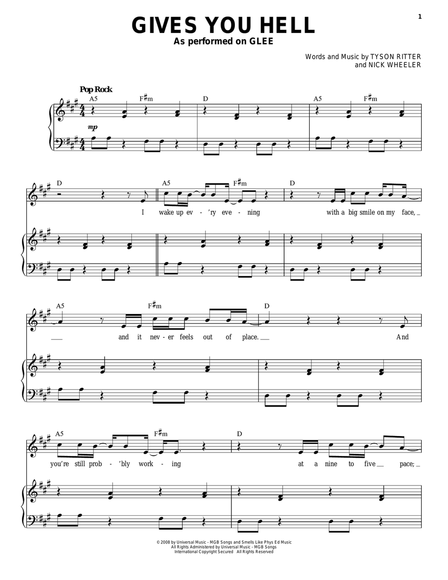 Gives You Hell Gives You Hell Piano, Vocal scores gallery preview page 1
