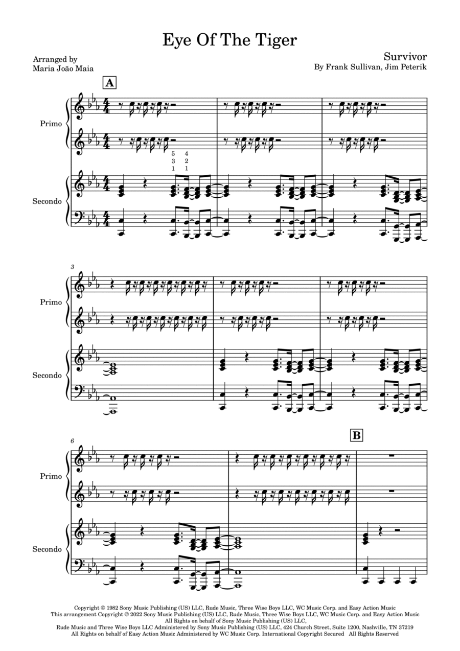 Eye Of The Tiger 1 Piano, 4-Hands scores gallery preview page 1