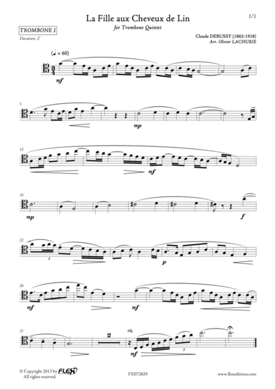 La Fille aux Cheveux de Lin Trombone scores gallery preview page 5