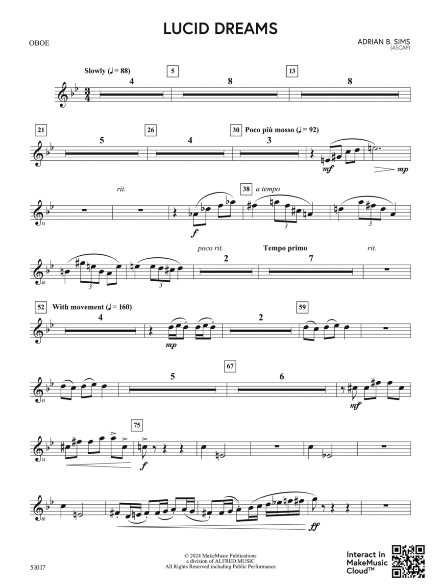 Lucid Dreams: Oboe Lucid Dreams: Oboe Concert Band scores gallery preview page 1