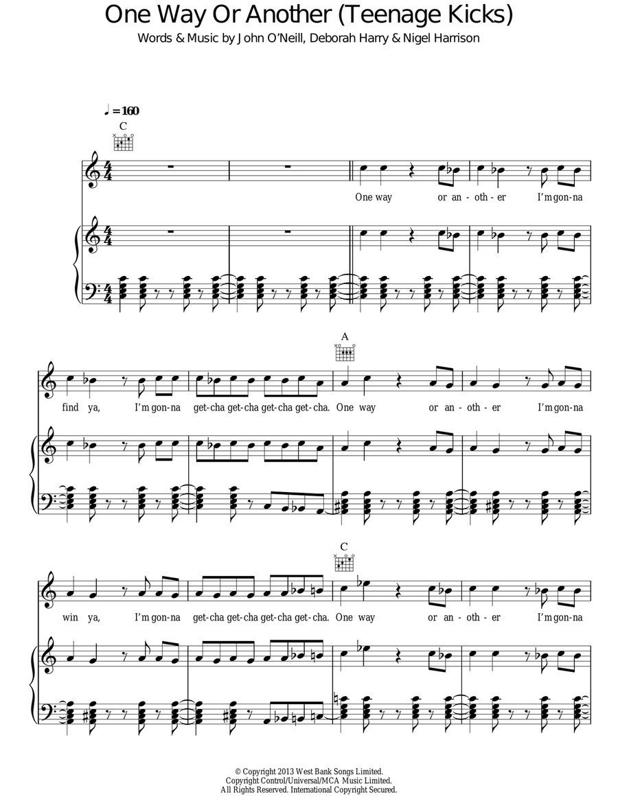 One Way Or Another (Teenage Kicks) Acoustic Guitar scores gallery preview page 1