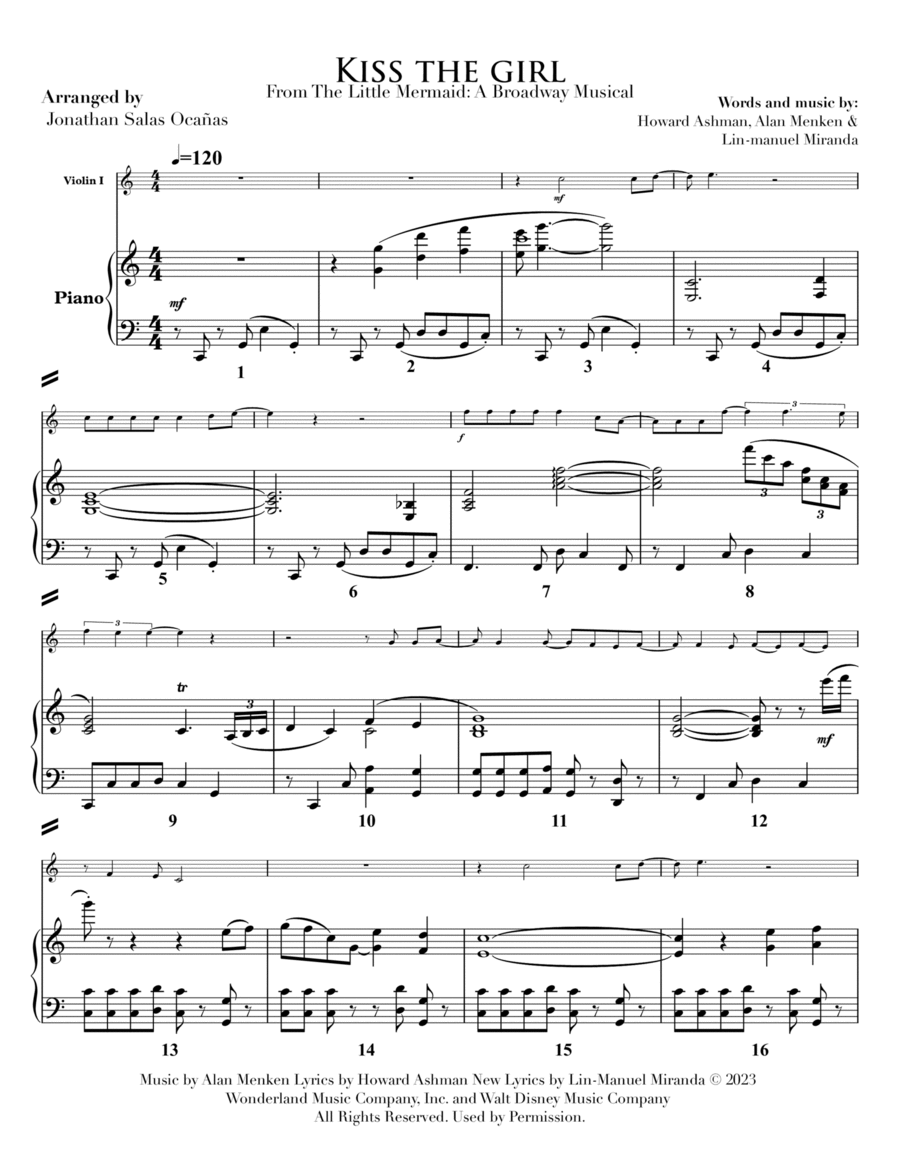 Kiss The Girl Violin Solo scores gallery preview page 1