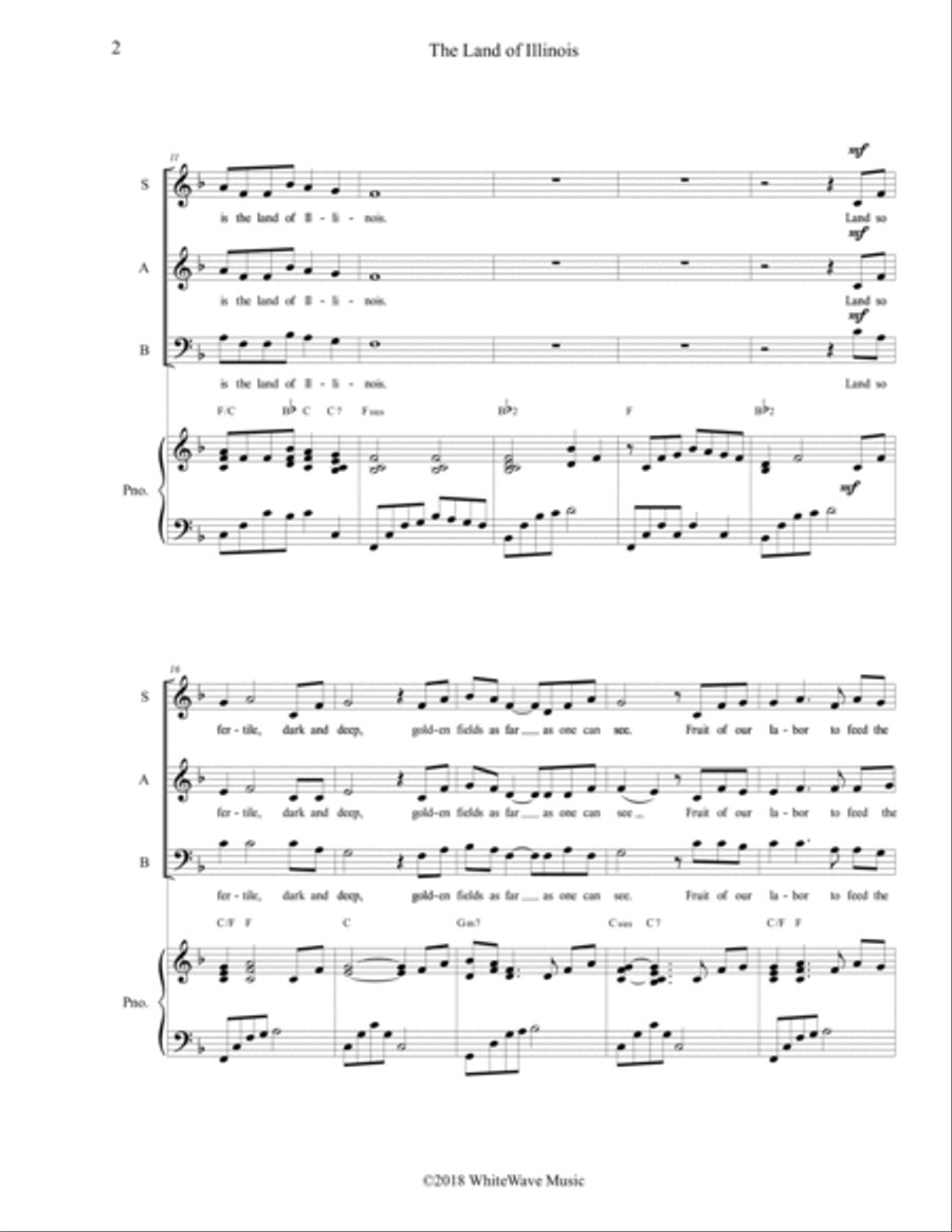 The Land of Illinois (SAB) 3-Part scores gallery preview page 3