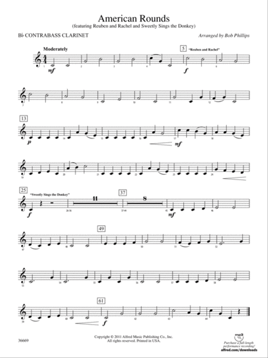 American Rounds: (World Part) B-flat Contrabass Clarinet Concert Band scores gallery preview page 1