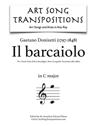 Book cover for DONIZETTI: Il barcaiolo (transposed to C major)