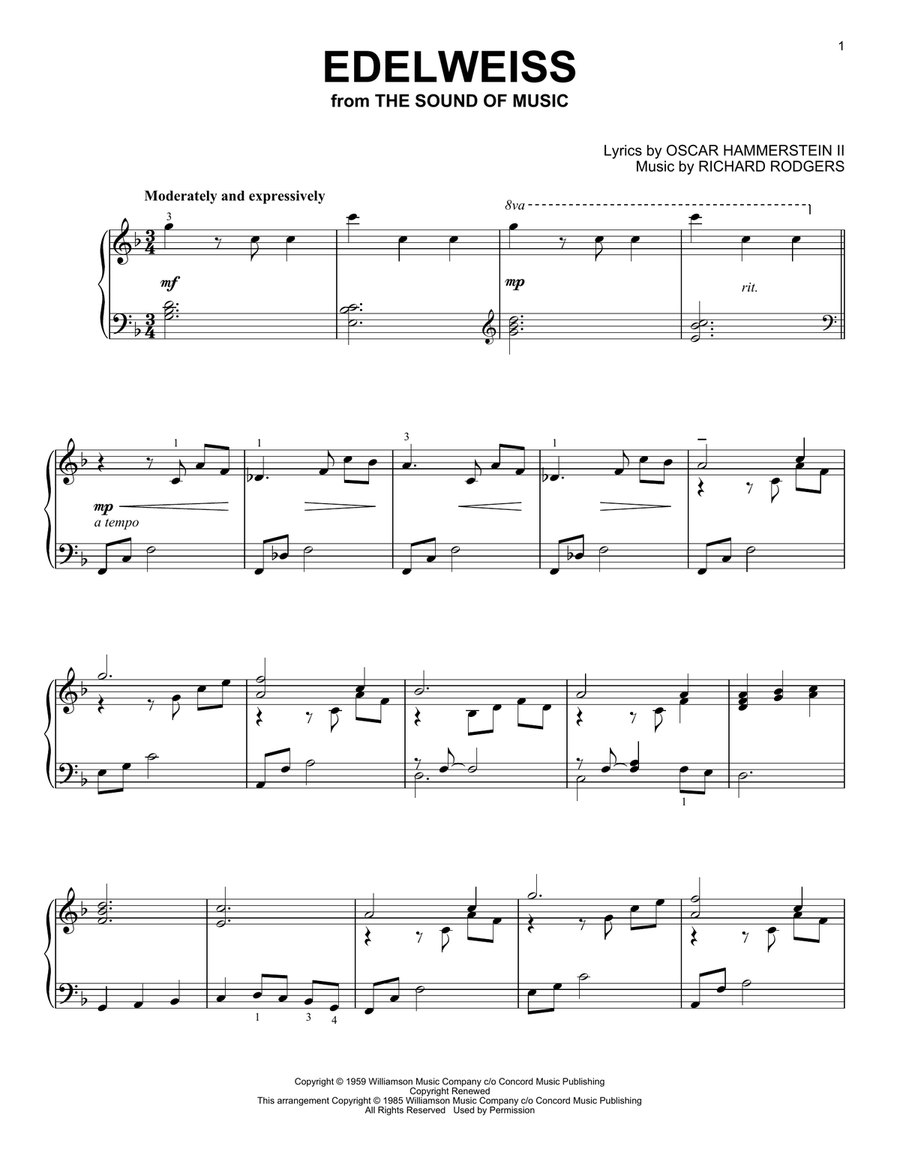 Edelweiss (from The Sound Of Music) Piano Solo scores gallery preview page 1