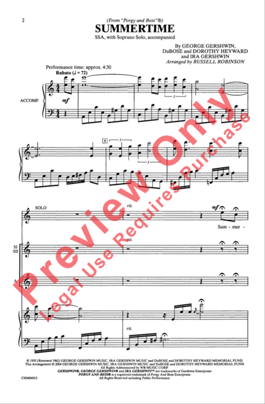 Summertime (from Porgy and Bess) Women's Choir scores gallery preview page 2