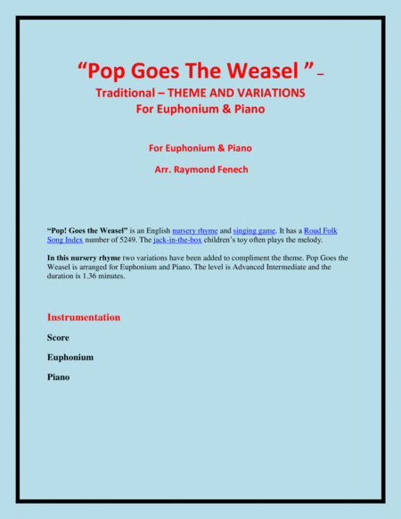 Pop Goes the Weasel - Theme and Variations For Euphonium and Piano image number null