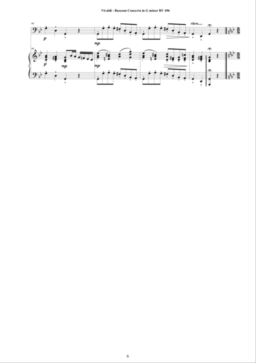 Vivaldi - Bassoon Concerto in G minor RV 496 for Bassoon and Cembalo or Piano Bassoon Solo scores gallery preview page 6