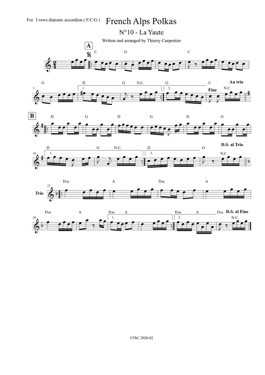 A french fresh polka for 3 rows diatonic accordion F C G The 10th among 12 polkas