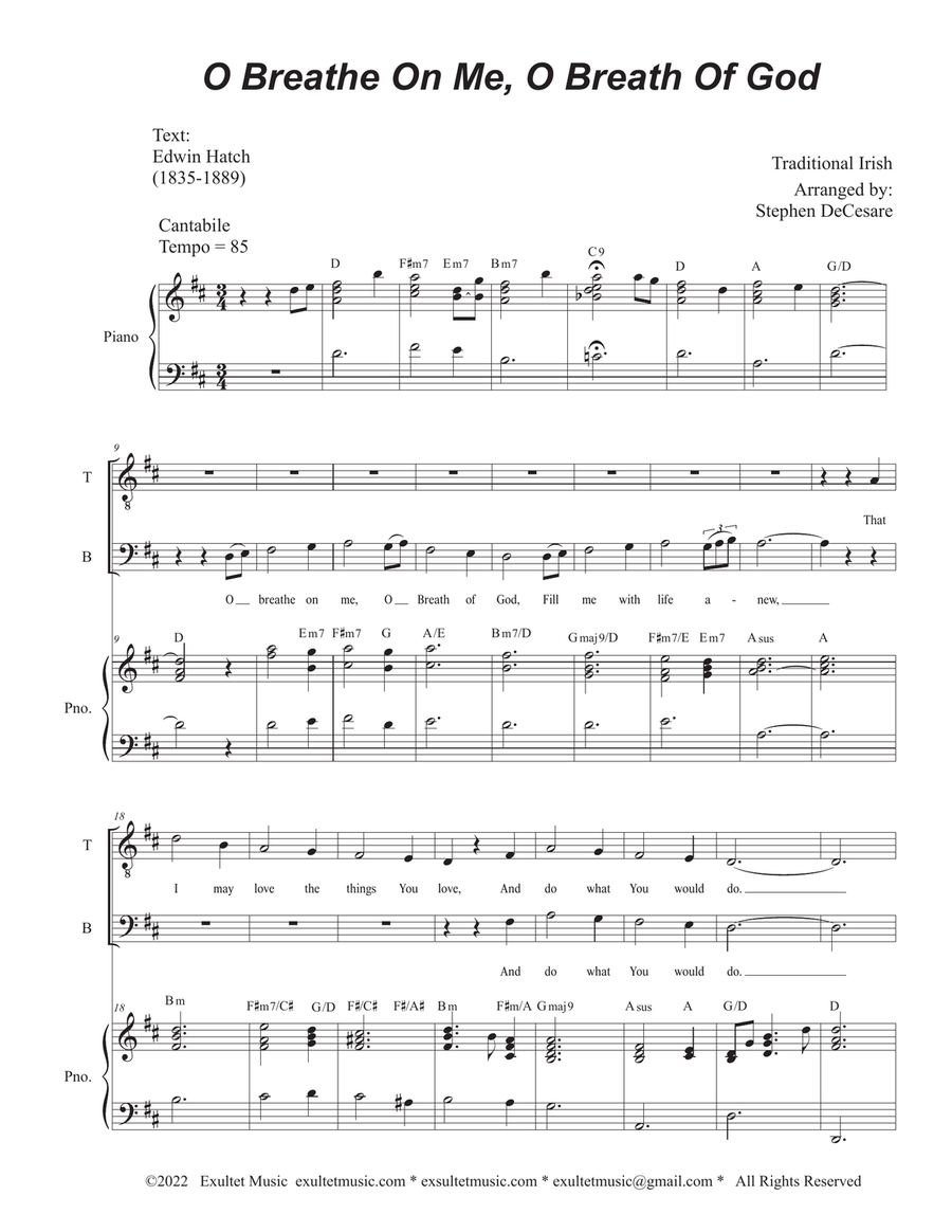 O Breathe On Me, O Breath Of God (Duet for Tenor and Bass solo) Bass Voice scores gallery preview page 1