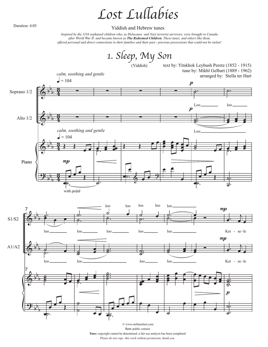 Lost Lullabies - SSAA choir with piano, Holocaust children survivors SSAA scores gallery preview page 2
