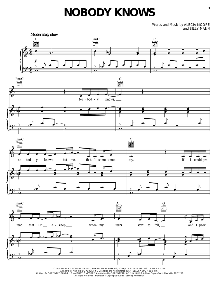 Nobody Knows Piano, Vocal, Guitar scores gallery preview page 1