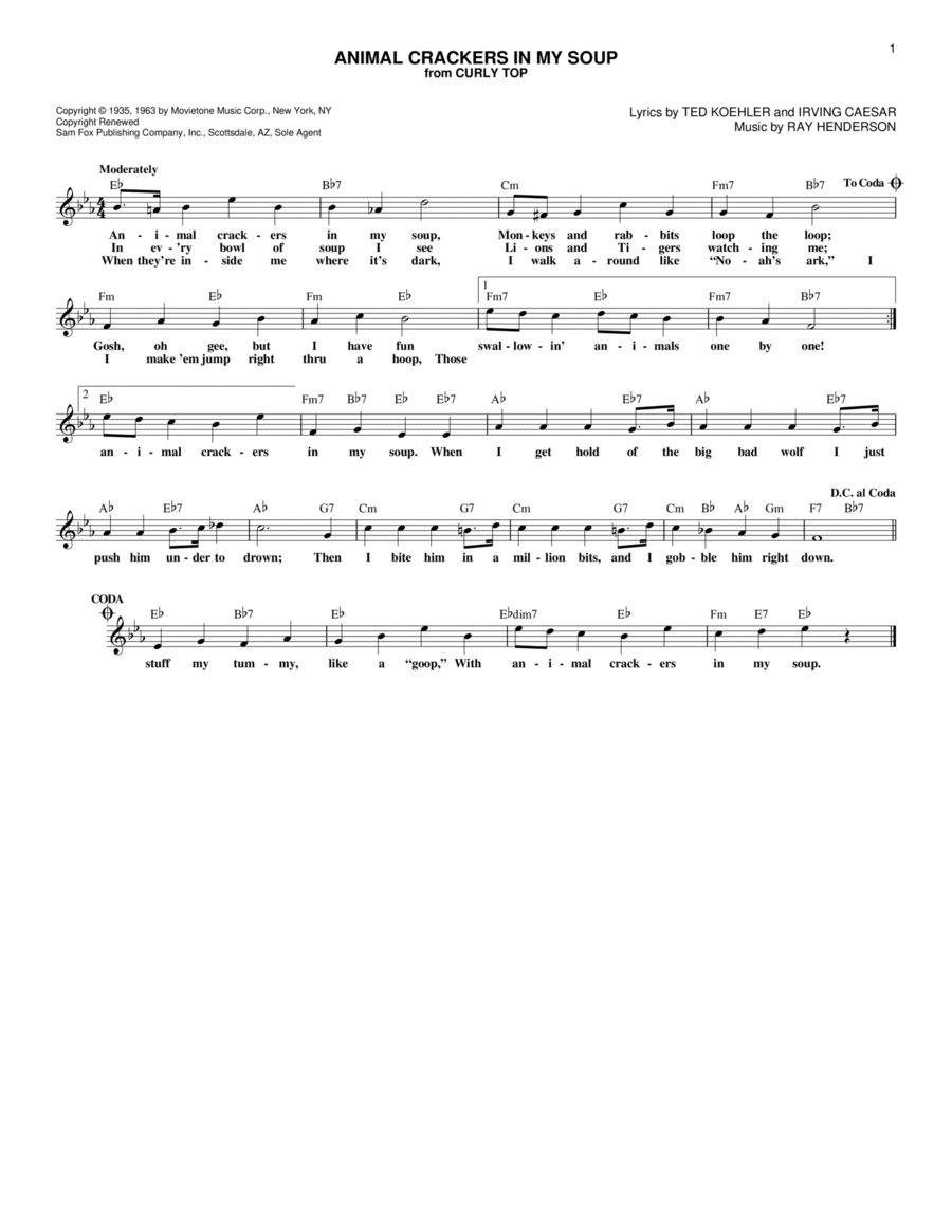 Animal Crackers In My Soup Piano scores gallery preview page 1