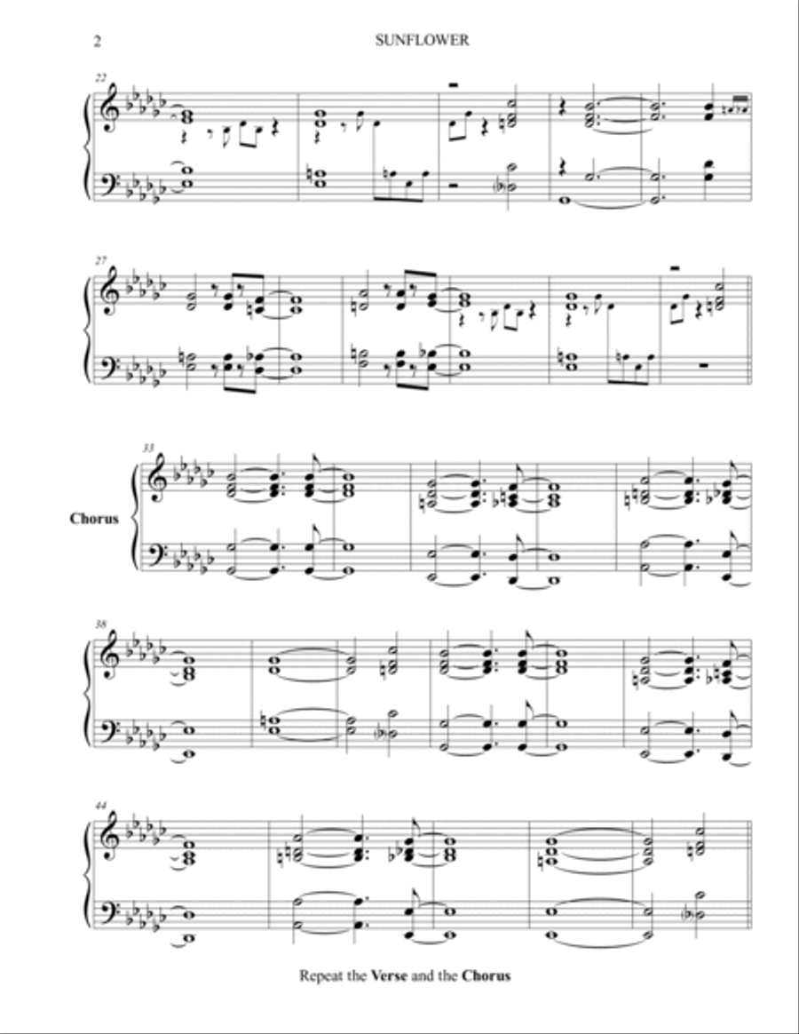 Sunflower Sunflower Piano Solo scores gallery preview page 2