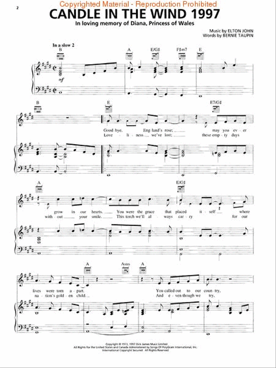Candle in the Wind 1997 Candle in the Wind 1997 Piano, Vocal, Guitar scores gallery preview page 2