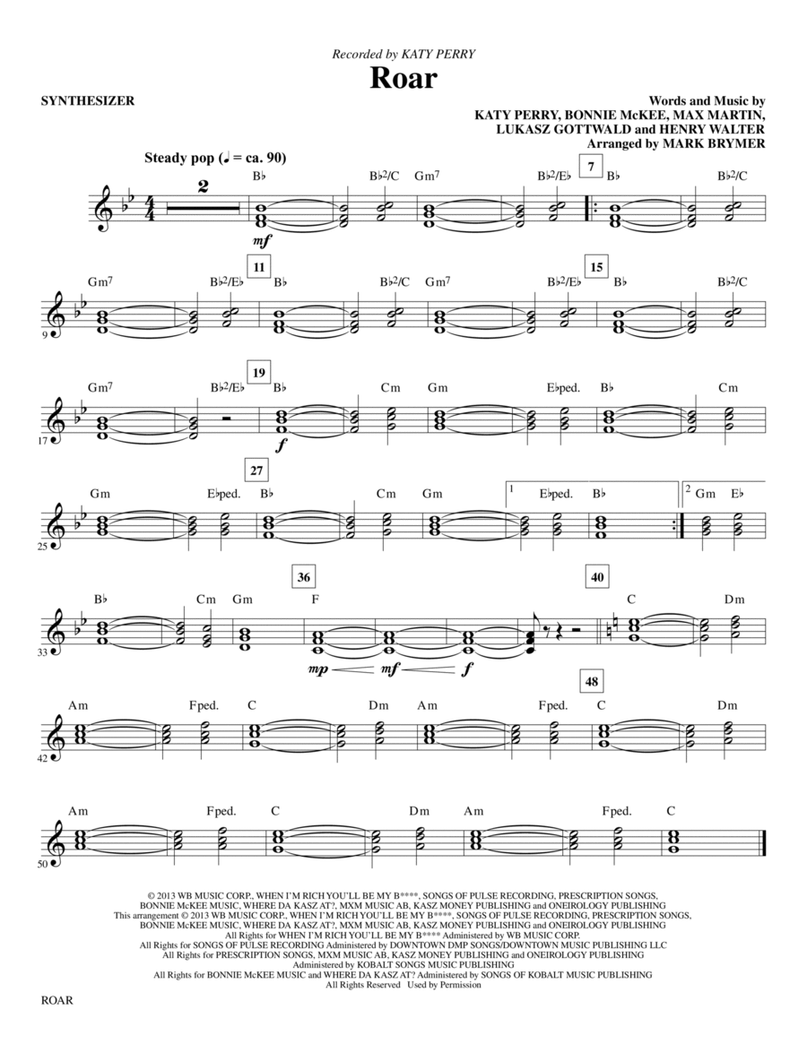 Roar - Synthesizer Roar - Synthesizer Choir scores gallery preview page 1