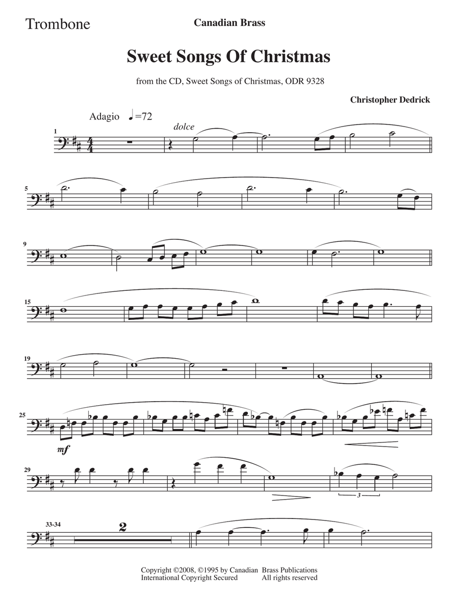 Sweet Songs of Christmas - Trombone Brass Quintet scores gallery preview page 1