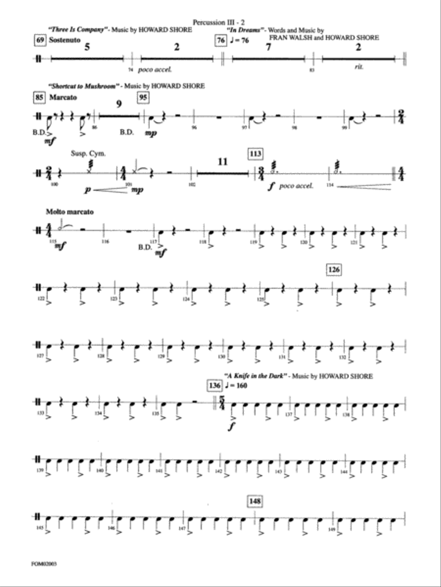 The Lord of the Rings: The Fellowship of the Ring, Symphonic Suite from: 3rd Percussion Full Orchestra scores gallery preview page 2
