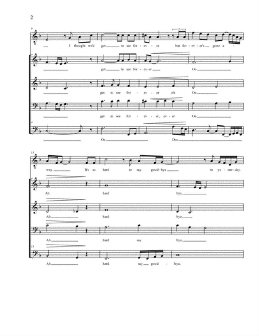 It's So Hard To Say Goodbye To Yesterday 4-Part scores gallery preview page 2