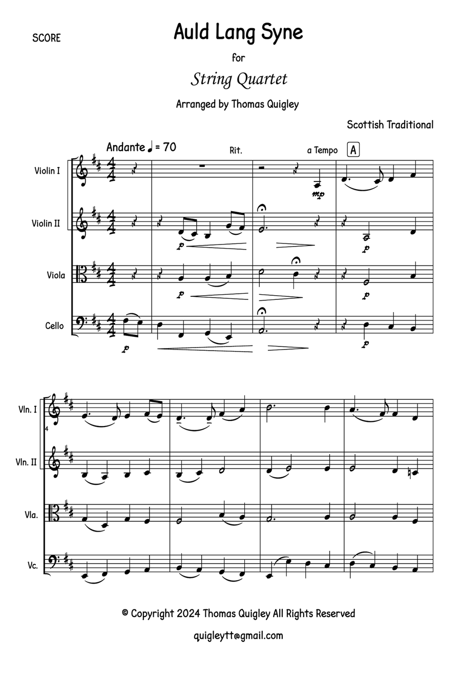 Auld Lang Syne String Quartet scores gallery preview page 2