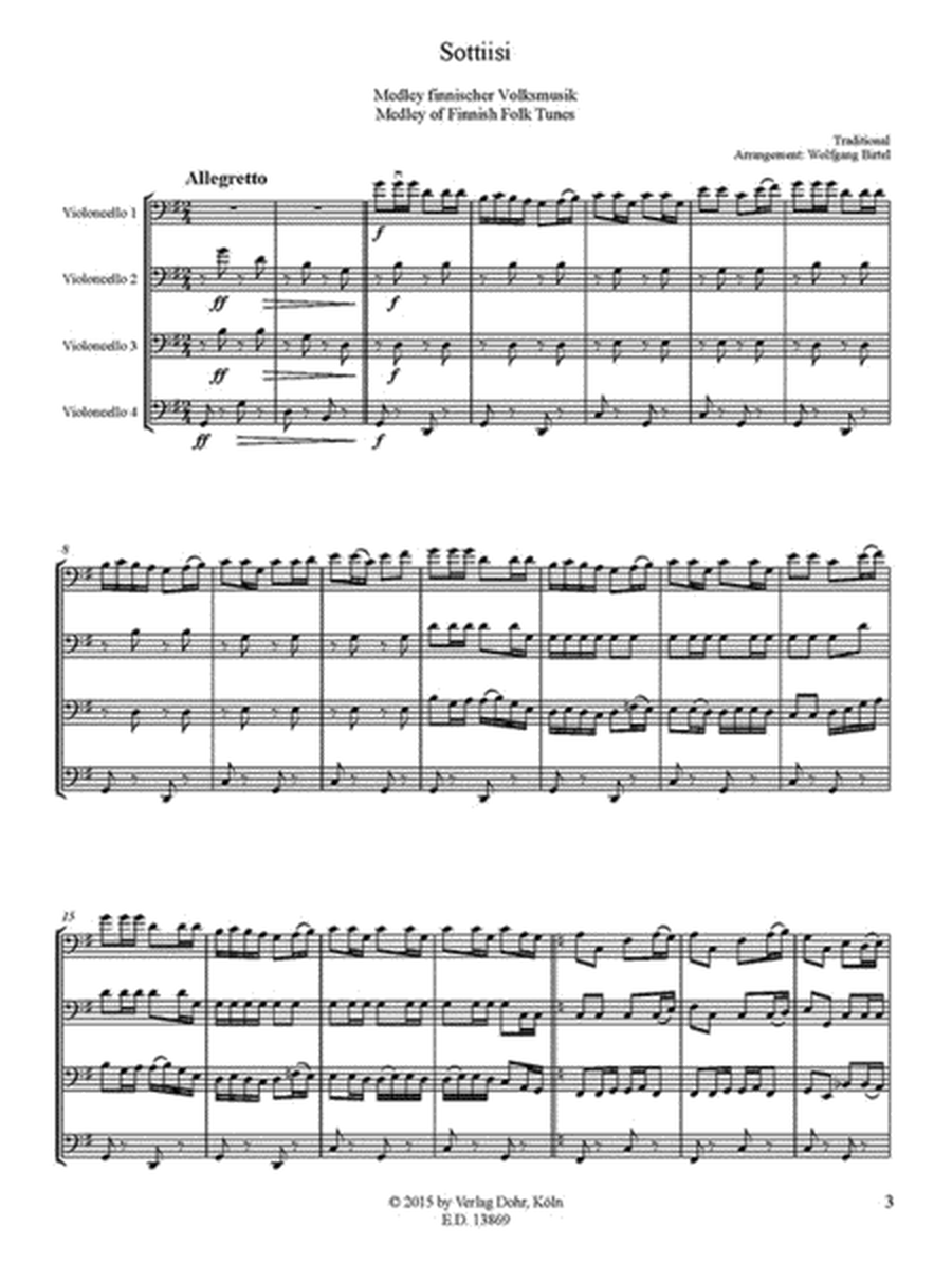 Sottiisi für vier Violoncelli -Medley finnischer Volksmusik-