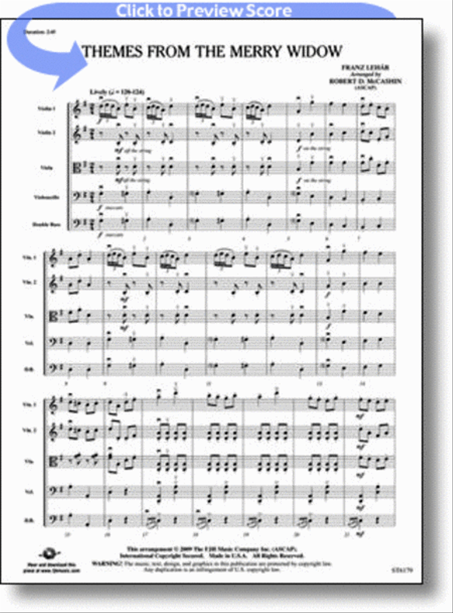 Themes from The Merry Widow by Franz Lehar String Orchestra - Sheet Music