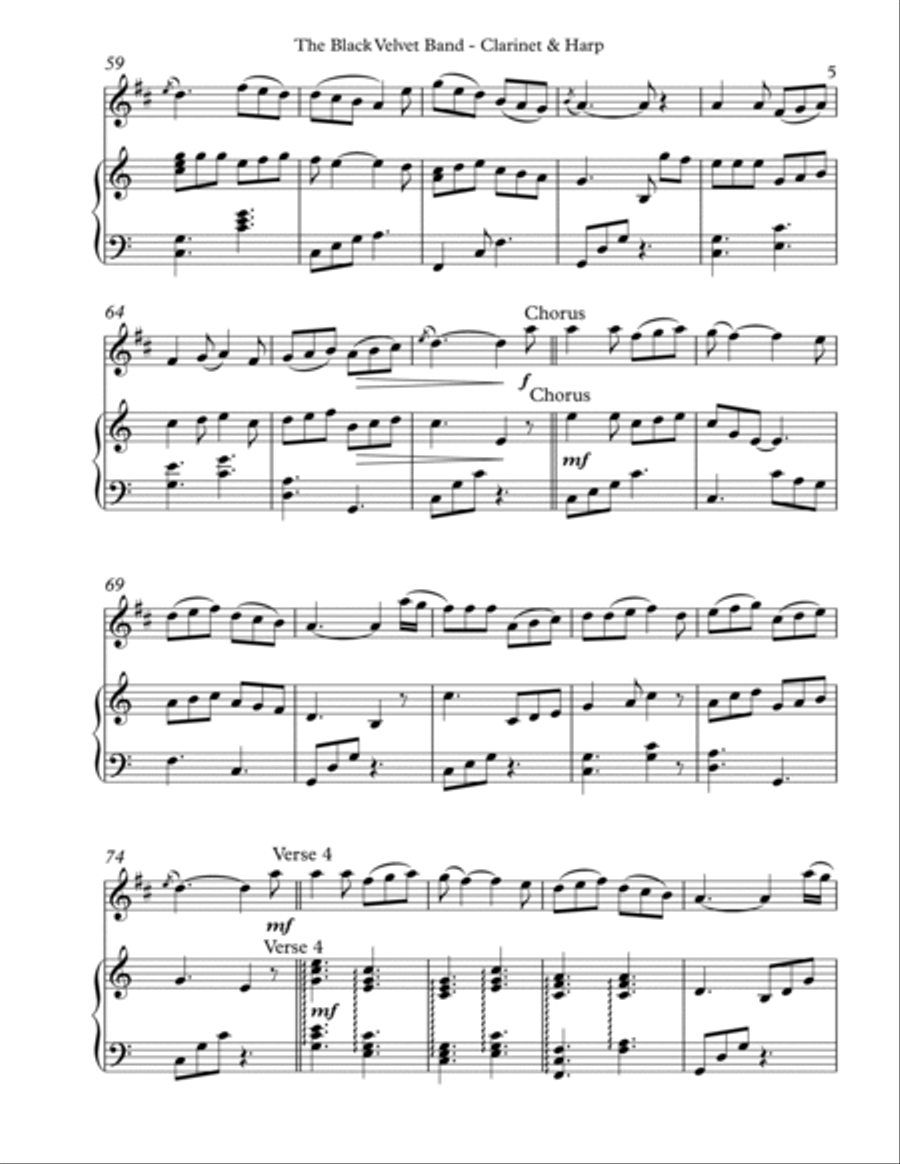 The Black Velvet Band, Duet for Bb Clarinet & Harp B-Flat Clarinet scores gallery preview page 5