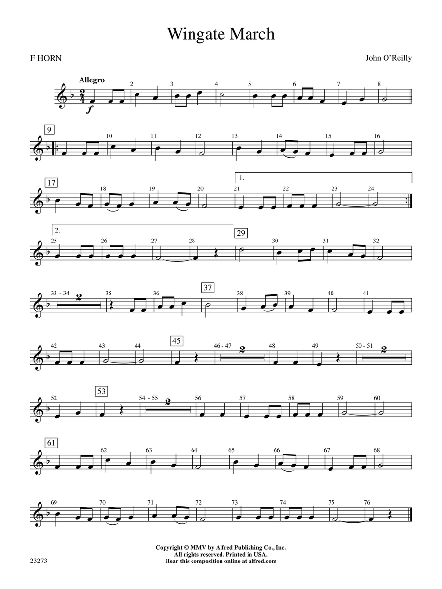 Wingate March: 1st F Horn
