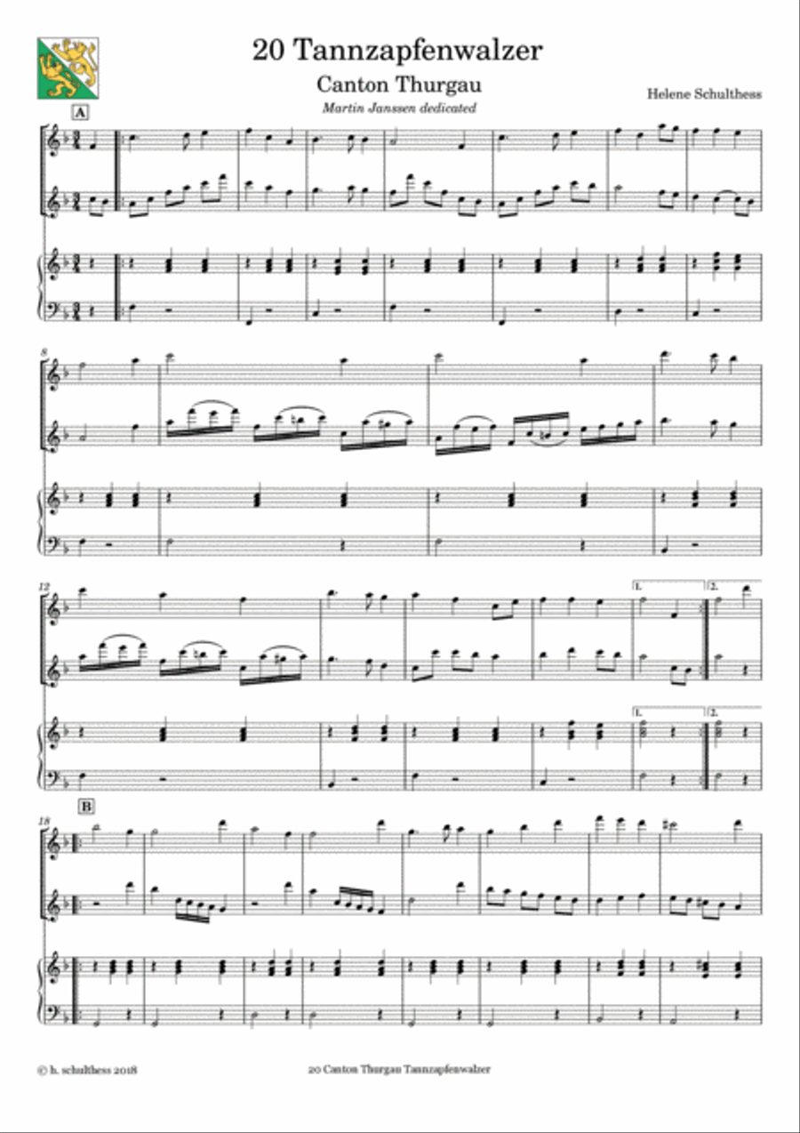 Swiss Folk Dance for two flutes and piano – 20 Canton Thurgau – Tannzapfenwalzer Flute Duet scores gallery preview page 2