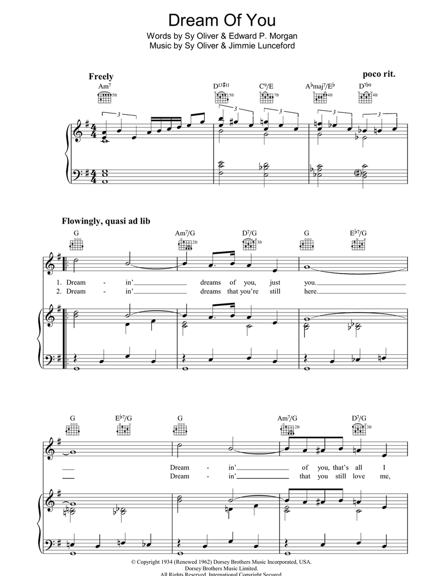 Dream Of You Piano, Vocal, Guitar scores gallery preview page 1