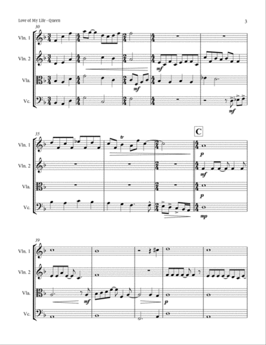 Love Of My Life String Quartet scores gallery preview page 3