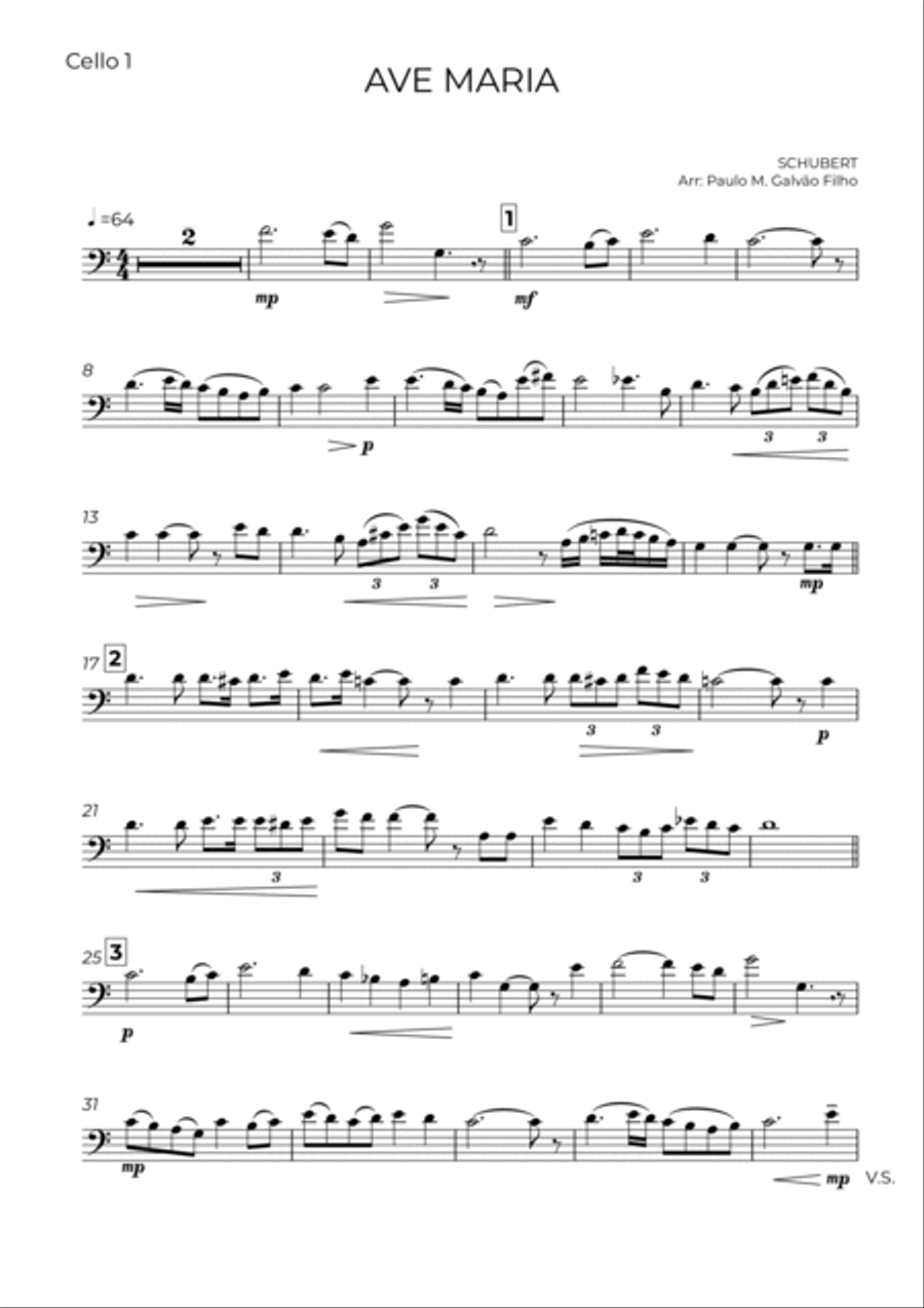 AVE MARIA - SCHUBERT - CELLO QUARTET String Quartet scores gallery preview page 6